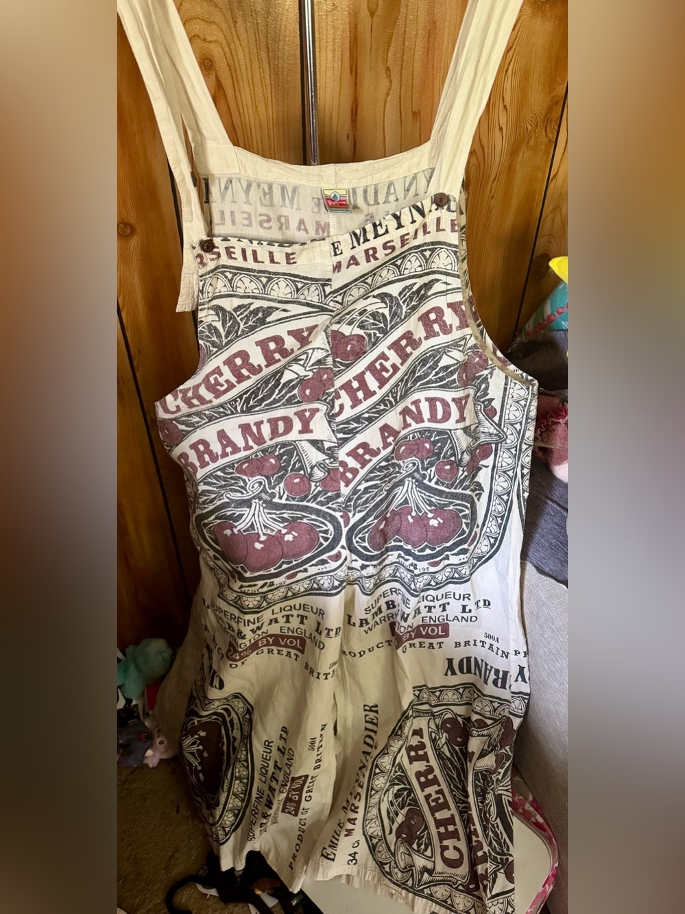 Vintage Cherry Brandy Print Women’s Feed-sack wide leg overalls
